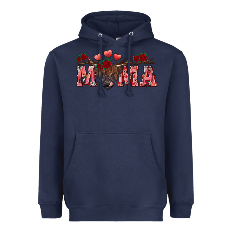 Valentine's Day Mama Black Highland Cow Heavyweight Hoodie by RanaPortraitStore | Teevron