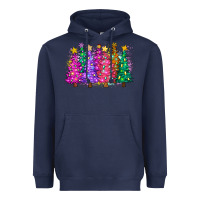 Navy christmas trees and lights Heavyweight Hoodie - Zillion Design Studio