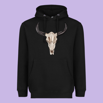 Western Bull Skull Tbw Heavyweight Hoodie Designed By Texasbilliewilder
