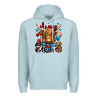 Blue Mist oh my stars 4th of july shaggy cow Premium Hoodie - Jasminsmagicworld