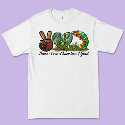 Peace Love Chameleon Lizard Premium Tee Designed By Lillyallendesigns