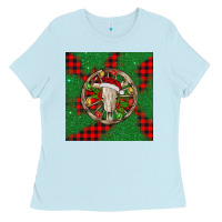 Baby Blue Christmas bull skull Ladies Tee - BarkalooDesign