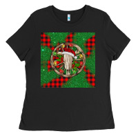 Black Christmas bull skull Ladies Tee - BarkalooDesign