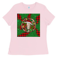 Bubblegum Pink Christmas bull skull Ladies Tee - BarkalooDesign