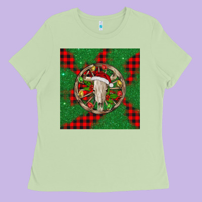 Christmas Bull Skull Ladies Tee Designed By Barkaloodesign