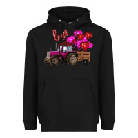 Valentine's Day Pink Tractor With Pin Heart Balloons Heavyweight Hoodie | Teevron