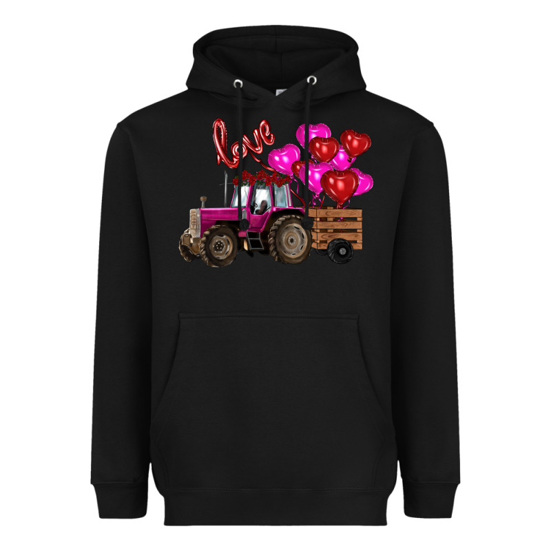 Valentine's Day Pink Tractor With Pin Heart Balloons Heavyweight Hoodie by RanaPortraitStore | Teevron