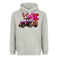Moon Dust Valentine's day pink tractor with pin heart balloons Heavyweight Hoodie - RanaPortraitStore