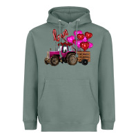 Sage Valentine's day pink tractor with pin heart balloons Heavyweight Hoodie - RanaPortraitStore