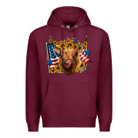 Burgundy 4th of july shaggy cow leopard background Premium Hoodie - Jasminsmagicworld