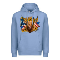 Colony Blue 4th of july shaggy cow leopard background Premium Hoodie - Jasminsmagicworld