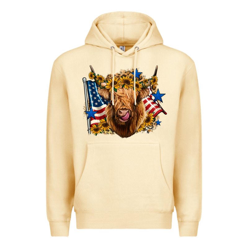 4th Of July Shaggy Cow Leopard Background Premium Hoodie by Jasminsmagicworld | Teevron