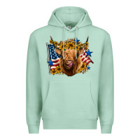 Seafoam 4th of july shaggy cow leopard background Premium Hoodie - Jasminsmagicworld