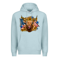 Blue Mist 4th of july shaggy cow leopard background Premium Hoodie - Jasminsmagicworld
