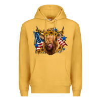 Mustard 4th of july shaggy cow leopard background Premium Hoodie - Jasminsmagicworld