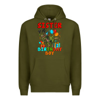 Army Green sister of the birthday boy t rex Premium Hoodie - Artiststas