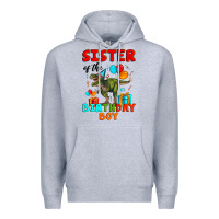 Heather Grey sister of the birthday boy t rex Premium Hoodie - Artiststas