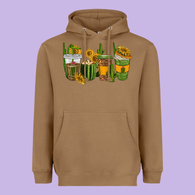 Cactus Coffee Cups Heavyweight Hoodie Designed By Texasbilliewilder