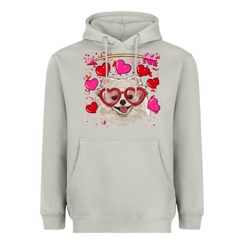 Valentine's Day White Pomeranian Heavyweight Hoodie by RanaPortraitStore | Teevron