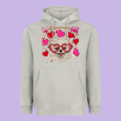 Heavyweight Hoodie Valentine's day white pomeranian