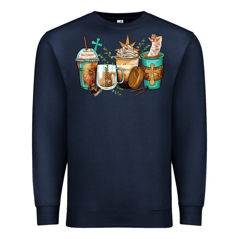 Jesus Coffee Cups Premium Sweatshirt by Zillion Design Studio | Teevron