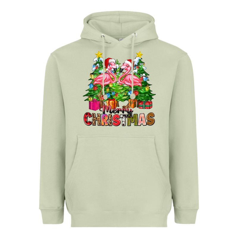 Merry Christmas Flamingo Heavyweight Hoodie by Zillion Design Studio | Teevron