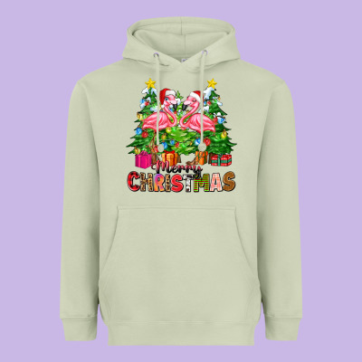 Merry Christmas Flamingo Heavyweight Hoodie Designed By Zillion Design Studio