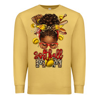 Antique Gold softball mom afro messy bun Premium Sweatshirt - texasbilliewilder