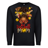 Black softball mom afro messy bun Premium Sweatshirt - texasbilliewilder