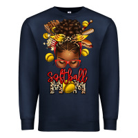 Navy softball mom afro messy bun Premium Sweatshirt - texasbilliewilder