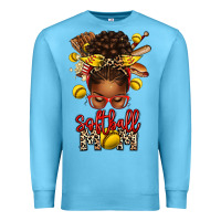 Ocean Blue softball mom afro messy bun Premium Sweatshirt - texasbilliewilder