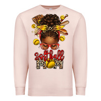 Pale Pink softball mom afro messy bun Premium Sweatshirt - texasbilliewilder