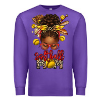 Purple softball mom afro messy bun Premium Sweatshirt - texasbilliewilder
