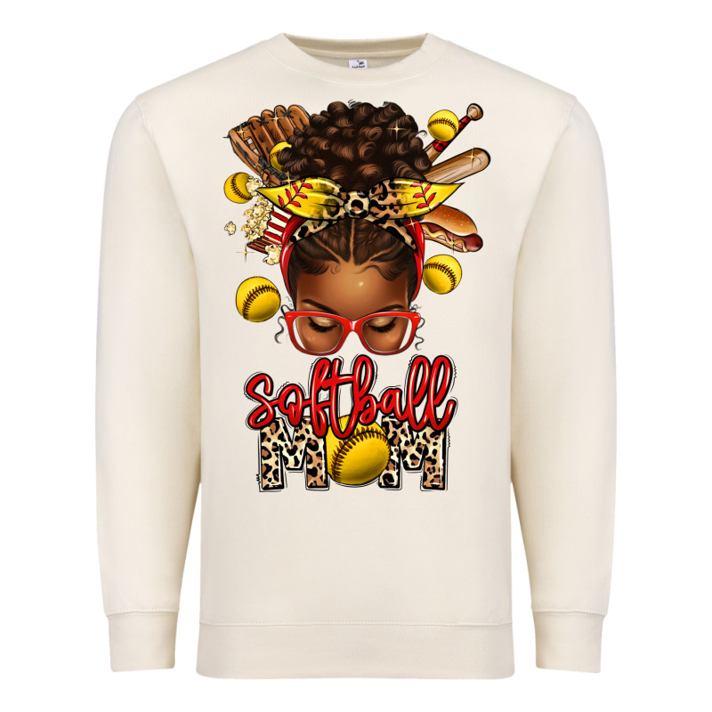 Softball Mom Afro Messy Bun Premium Sweatshirt by texasbilliewilder | Teevron