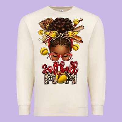 Softball Mom Afro Messy Bun Premium Sweatshirt Designed By Texasbilliewilder