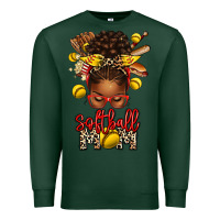 Sports Green softball mom afro messy bun Premium Sweatshirt - texasbilliewilder