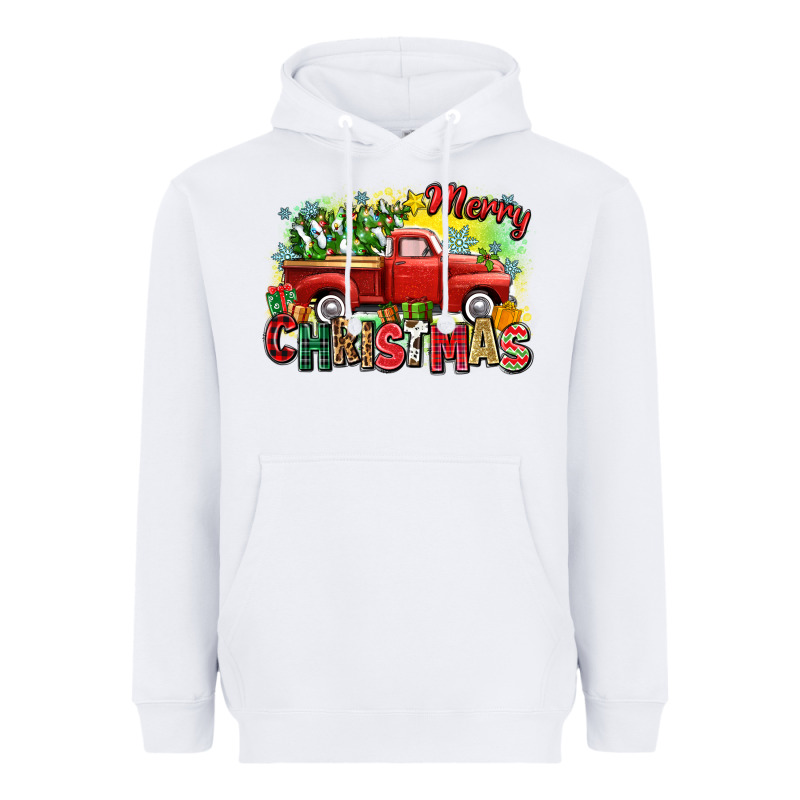 Merry Christmas Truck Heavyweight Hoodie by Zillion Design Studio | Teevron