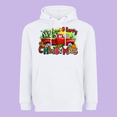 Merry Christmas Truck Heavyweight Hoodie Designed By Zillion Design Studio