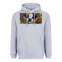 Heather Grey Baby cow with sunflower and leopard Heavyweight Hoodie - RanaPortraitStore