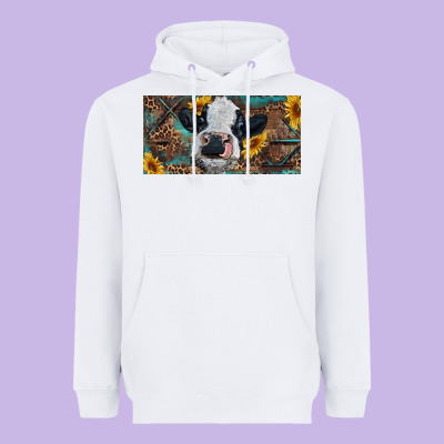 Heavyweight Hoodie Baby cow with sunflower and leopard