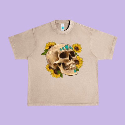 Skull Flowers And Gemstone Urban Heavy Tee Designed By Artiststas