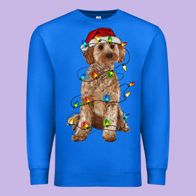 Cockapoo With Christmas Lights Premium Sweatshirt Designed By Ranaportraitstore