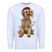 White cockapoo with christmas lights Premium Sweatshirt - RanaPortraitStore