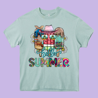 Hello Summer Heavy Core Tee Designed By Cowhidedigitalart