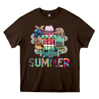 Chocolate Brown Hello Summer Heavy Core Tee - CowhideDigitalArt