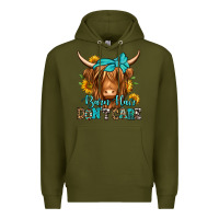 Army Green barn hair don't care long haired cow Premium Hoodie - Jasminsmagicworld