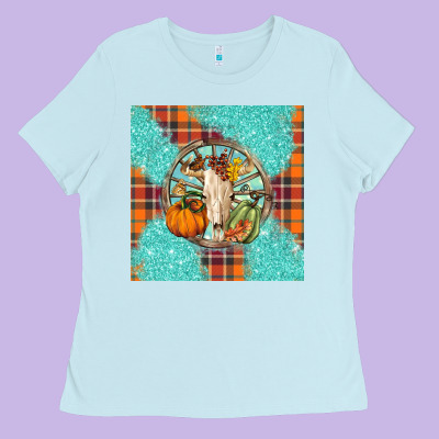 Fall Bull Skull Ladies Tee Designed By Barkaloodesign