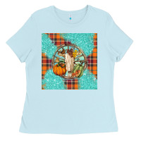 Baby Blue fall bull skull Ladies Tee - BarkalooDesign