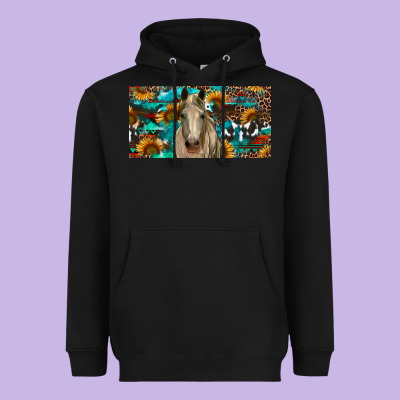 Heavyweight Hoodie Horse With Sunflowers Aztec And Cowhide