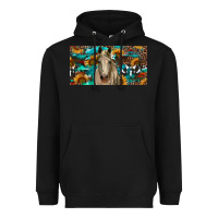 Black Horse With Sunflowers Aztec And Cowhide Heavyweight Hoodie - RanaPortraitStore